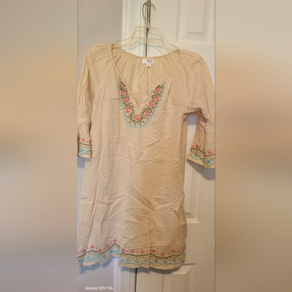Aphorism women's short kaftan cover up dress tunic embroidered M cotton